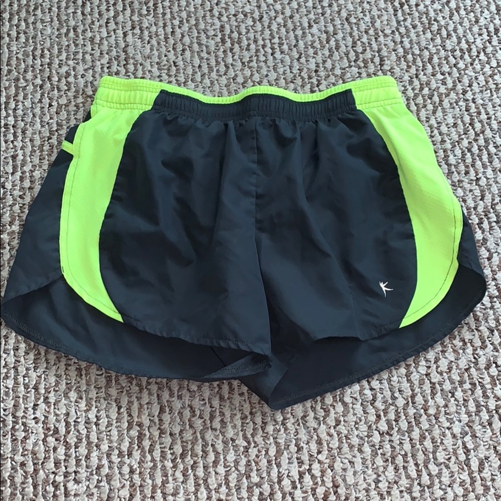 Neon and grey running shorts